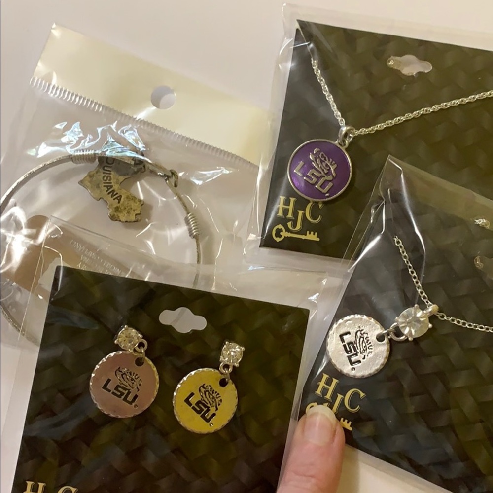 LSU necklace earrings bracelet set Louisiana set